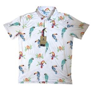 Chubbies The Dude Where's Macaw Performance Polo Shirt Men's Medium White